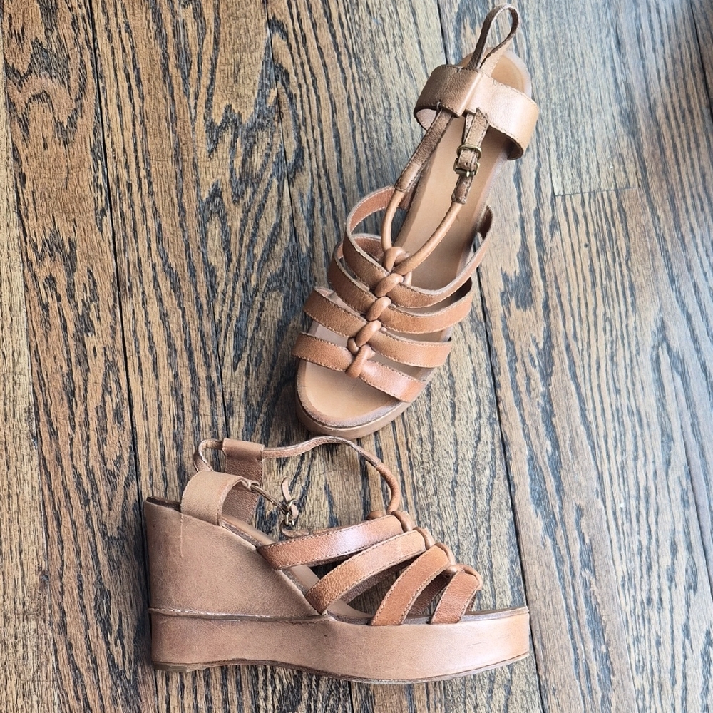 Chloe Brown Strappy Wedge Sandals